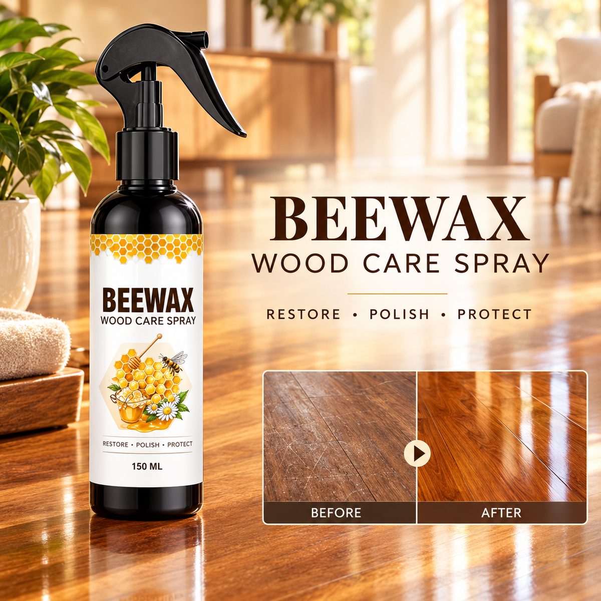 Beeswax Spray Furniture Polish, Wood Cleaner, Wood Floor Polish PACK OF 2